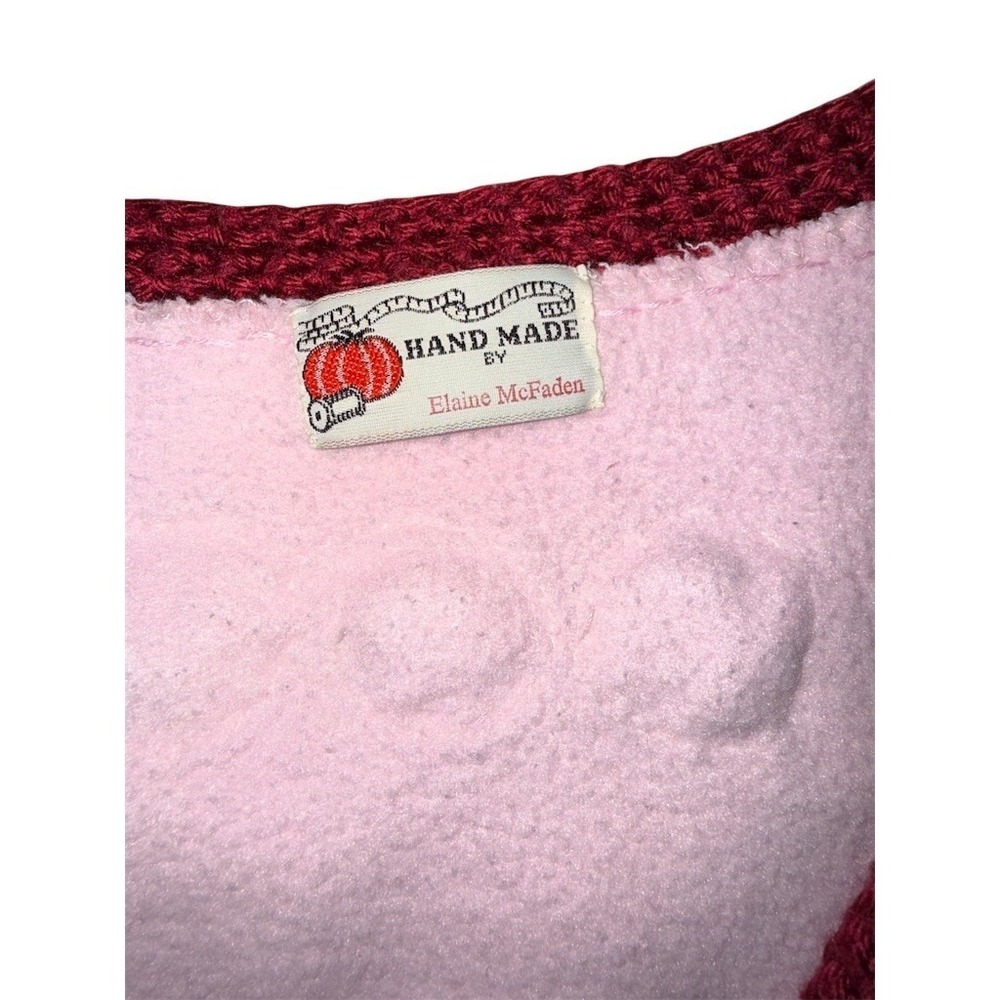 Handmade Grandmacore Cardigan Sweater crochet M Pink Floral Button comfycore - Picture 3 of 8